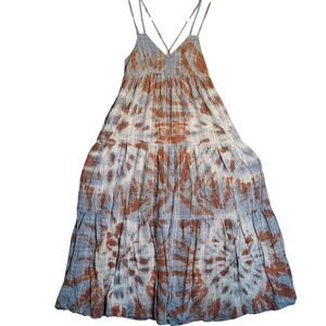 Young Fabulous and Broke Patio Dress Sz XS Blue Rust Tie-Dye Babydoll Boho Fairy